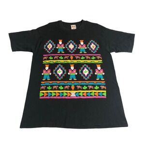 Vintage 1990 EZL Marcy N Me T Shirt One Size Black Southwest Folk Art Puff Print
